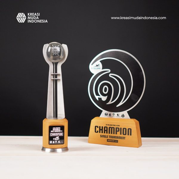 Trofi Billiard Custom Nama dan Logo